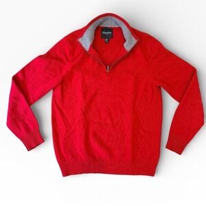 Paolo Mondo Mens XL Red Merino Wool Cashmere Quarter Zip Sweater Made in Italy